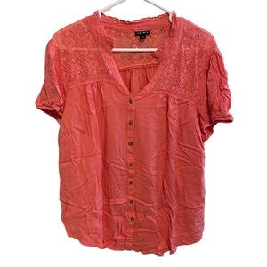 Lace Inset Coral Blouse